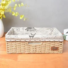 Baskets organizer straw storage snack drawer boxes paper string straw weave basket storage hand made craft steel frame household