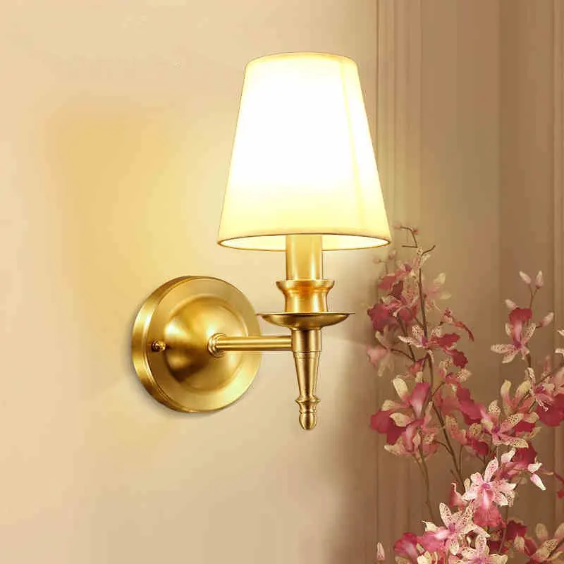 

Abajur American County Simple Art Copper E14 LED Wall Lamp Living Room Corridor Bedroom Aisle Balcony Lights Free Shipping