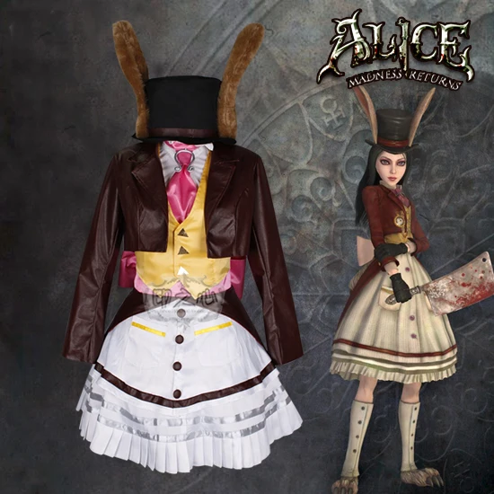 Аниме! Женский костюм для косплея Alice: Madness Return счастливого кролика одежда
