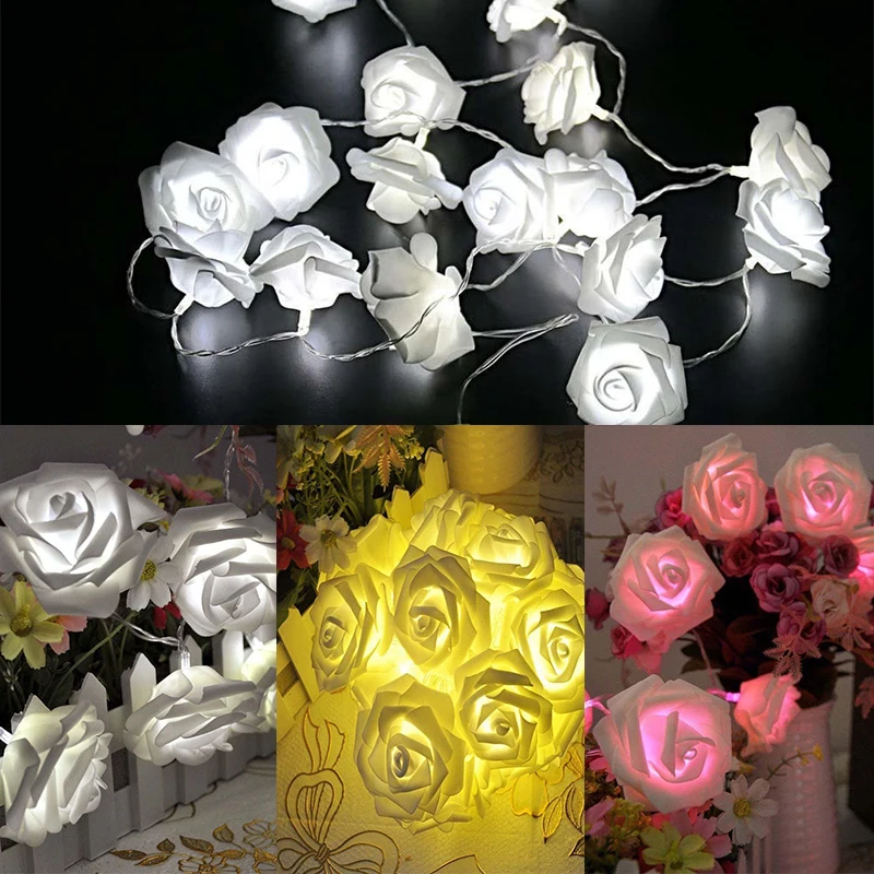 2018 New Rose Artificial Flowers 20 LED String Lighting Lamp Fake