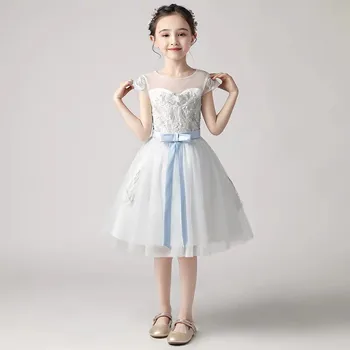 

2019 Summer New Children Kids Elegant Birthday Wedding Party Ball Gown Mesh Dress Baby Girls Piano Pageant Host Mesh Dress Wear