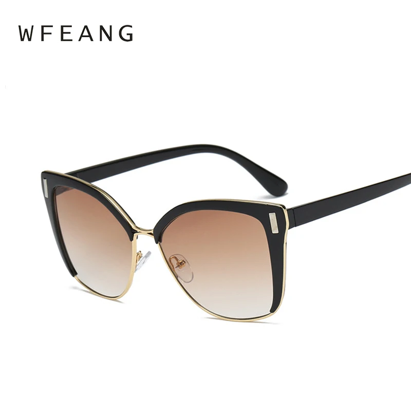 

WFEANG Fashion Brand Designer Cat Eye Sunglasses Women Tom Sun Glasses Big Size Cateye Vintage Oversize Female Gradient Points