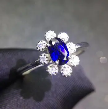 

Per jewelry Natural blue sapphire flower ring Free shipping 925 sterling silver 0.6ct gemstone Fine jewelry J8123108