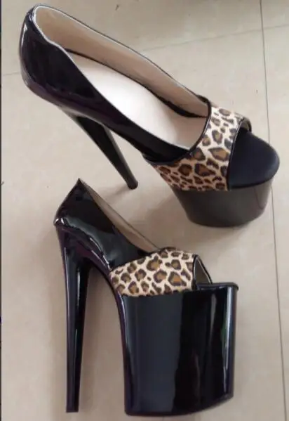 The new 2016 8 inches of sexy leopard Mrs 18-20cm high heels and platform shoes crystal strip peep toe shoes sexy shoes
