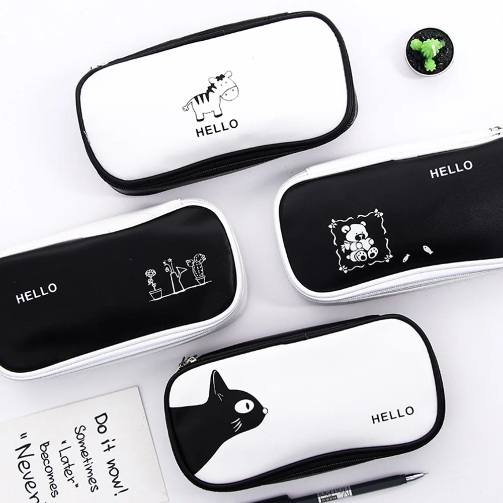 Classic Black and White Cute Cat Pencil Bag Kawaii Pencil Case Multi