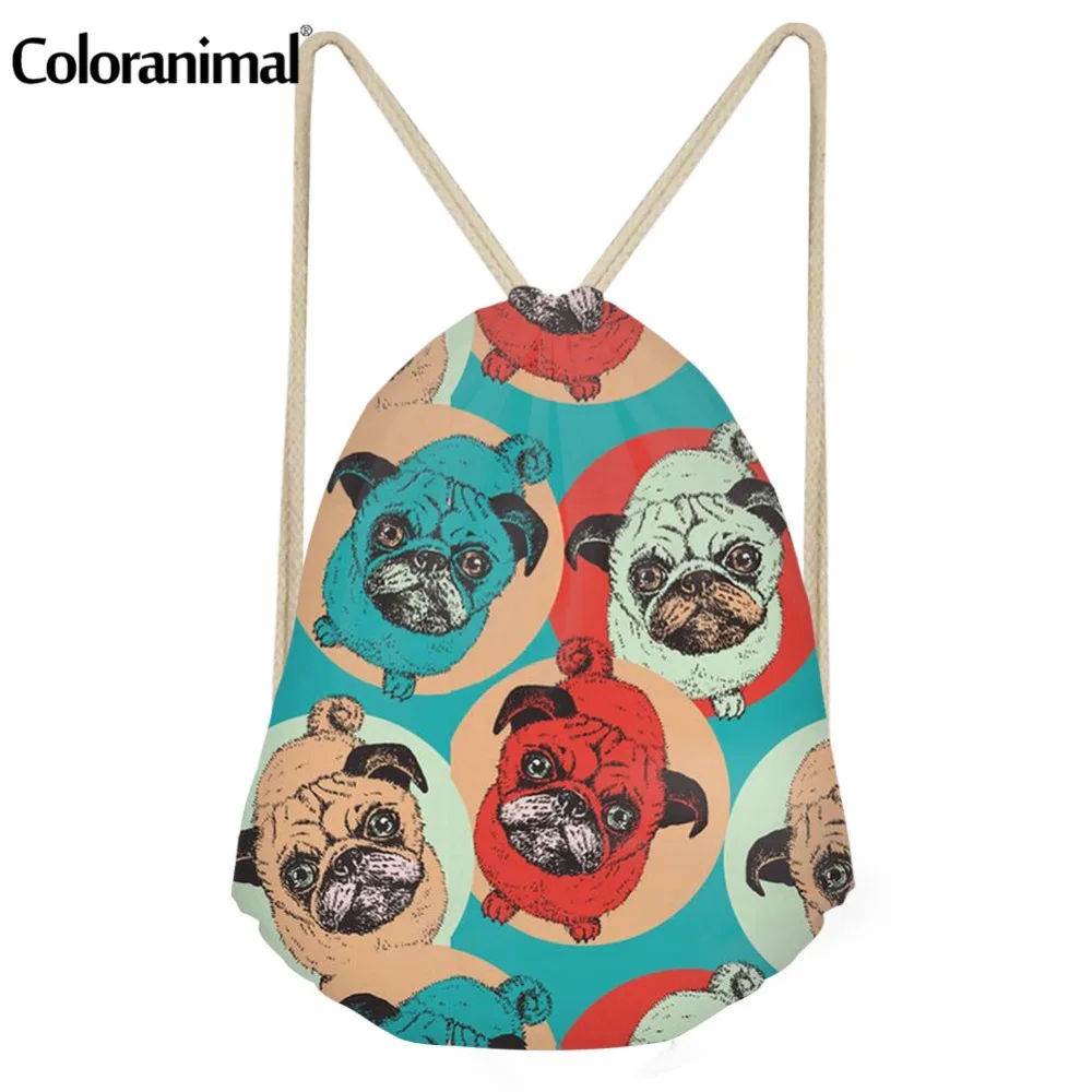 Coloranimal 2019 Drawstring сумка Малый сумка Mochila для мужчин женщин обувь для йоги сумка хранения Гуфи мопса щенков стринги с принтом сумки