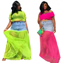 Женская новая летняя джинсовая сетчатая Лоскутная пляжная Повседневная Макси юбка богемная модная повседневная одежда длинные юбки LM5091