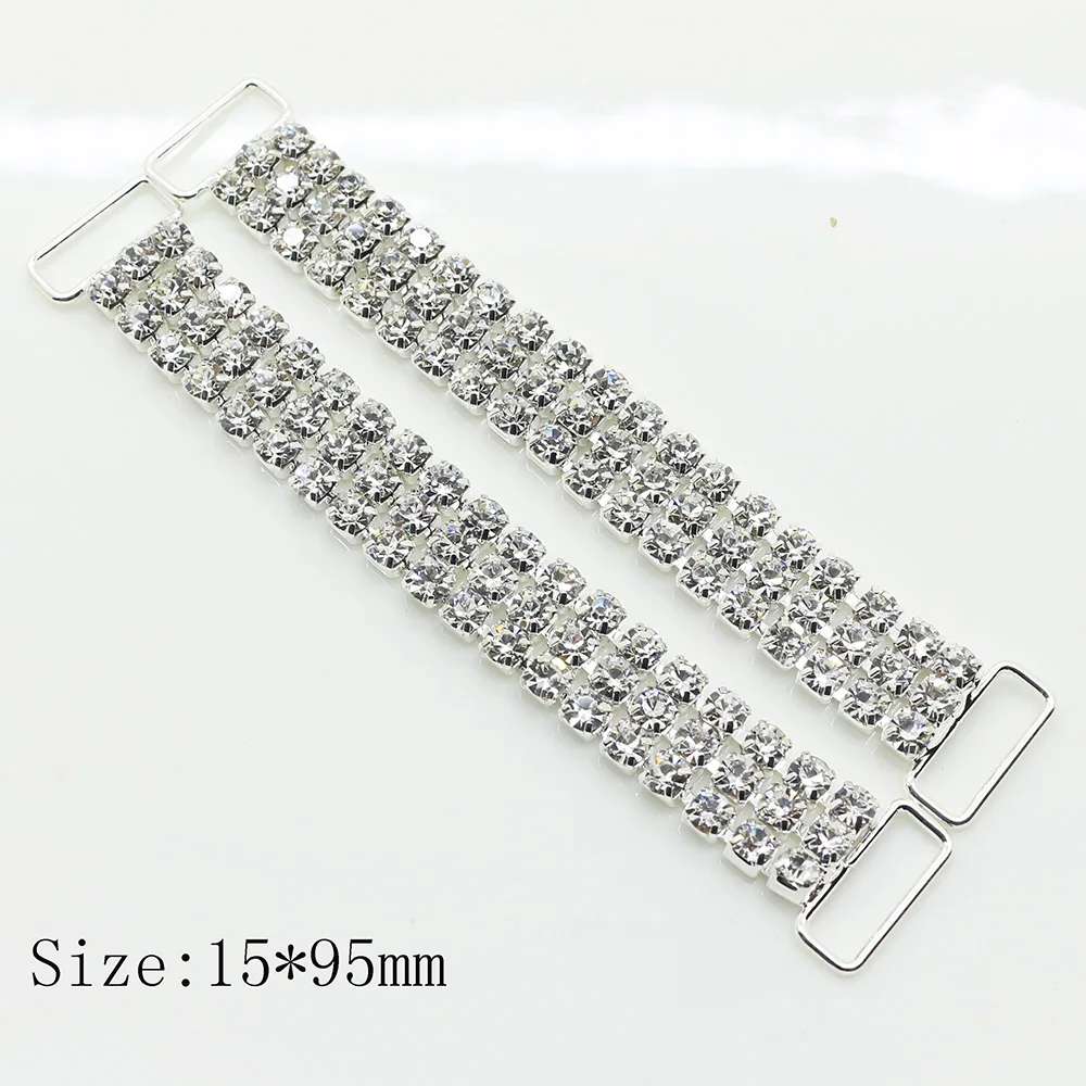 

New 3 rows 95MM 10PC shiny Charm Chain Bikini Connectors / Buckle flat chain made metal clear crystal rhinestone bikini buckle
