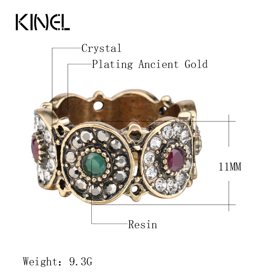 Kinel индейка кольца для женщин полые винтажное свадебное кольцо ювелирные изделия золотого цвета в античном стиле цветной полимерный камень Anillos Mujer - Цвет основного камня: Многоцветный