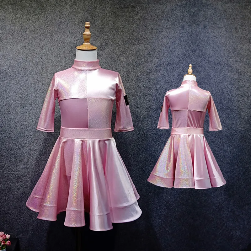 

Latin Dance Dress Kids Girls Rumba Cha Cha Samba Dancing Dresses Competition Suit Pink Personality Leotard Stage Wear Set DN3359