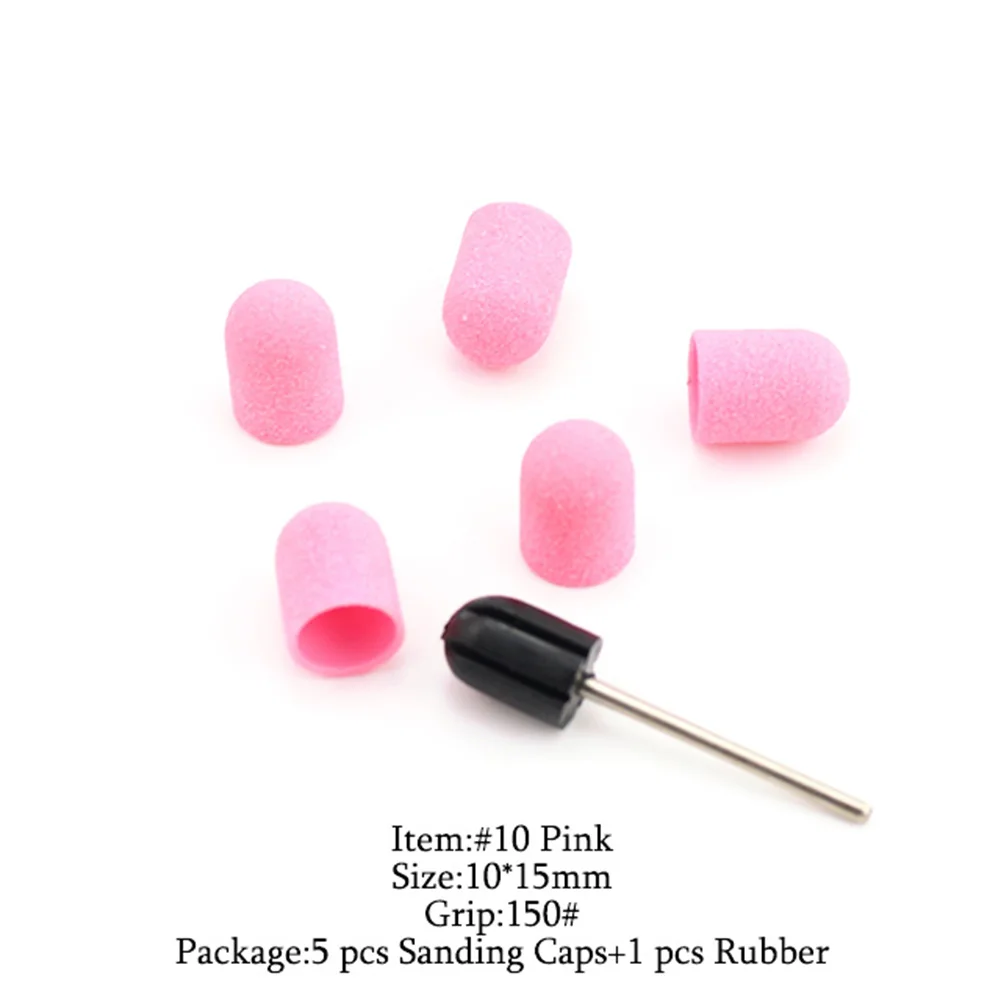 5pcs Pink Plastic Sanding Caps Sand Block With Grip Electric Pedicure Manicure Foot Care Accessories Cuticle Polishing Tools