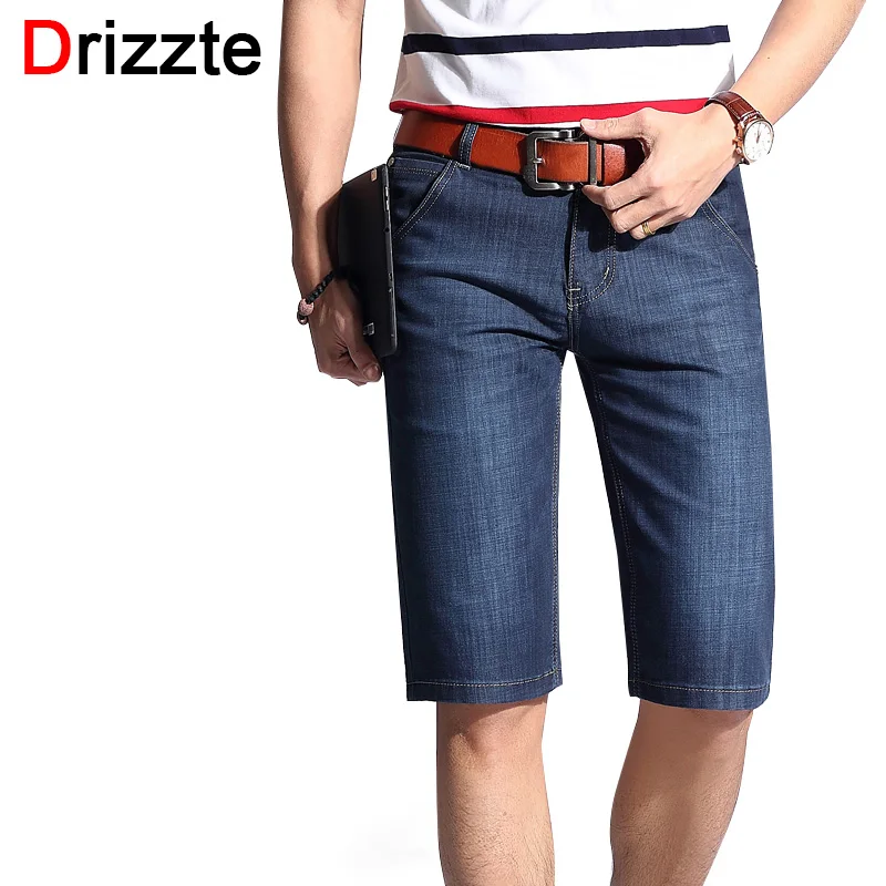 Drizzte Dress Denim Shorts for Men Summer Stretch Lightweight Thin Denim Casual Denim Jean Blue