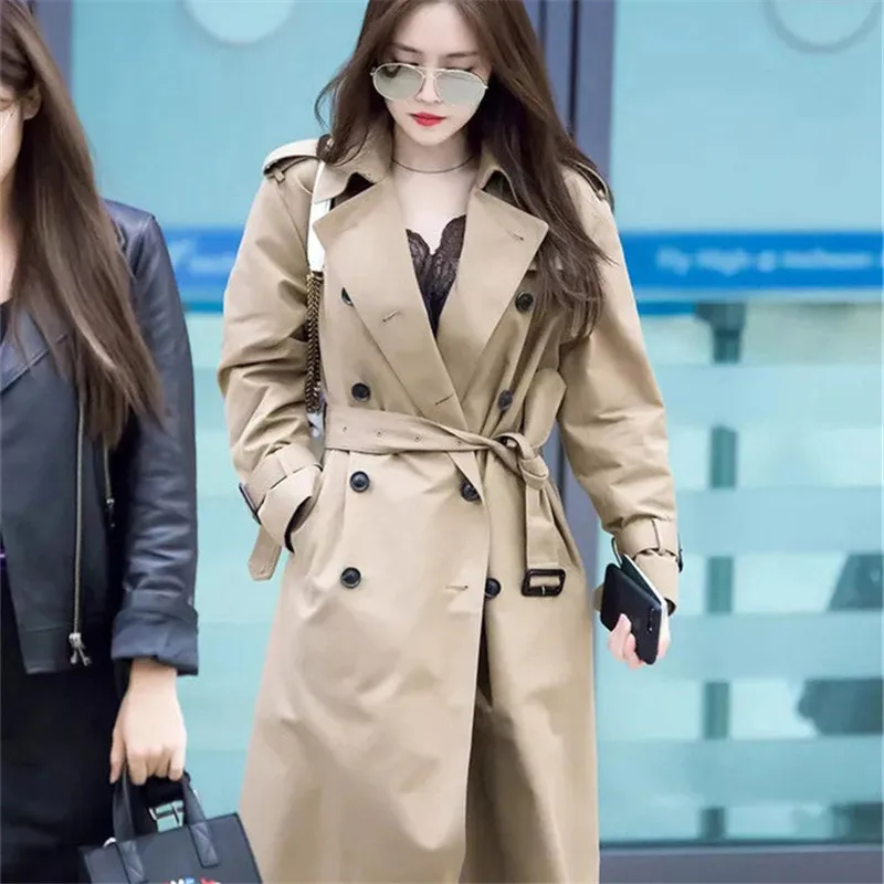 Ceintures Survêtement Manches Automne Double Boutonnage 2018 down Trench Mode À Femmes Poches Corée Manteau Collar Turn Vintage Longues w4T7nFq