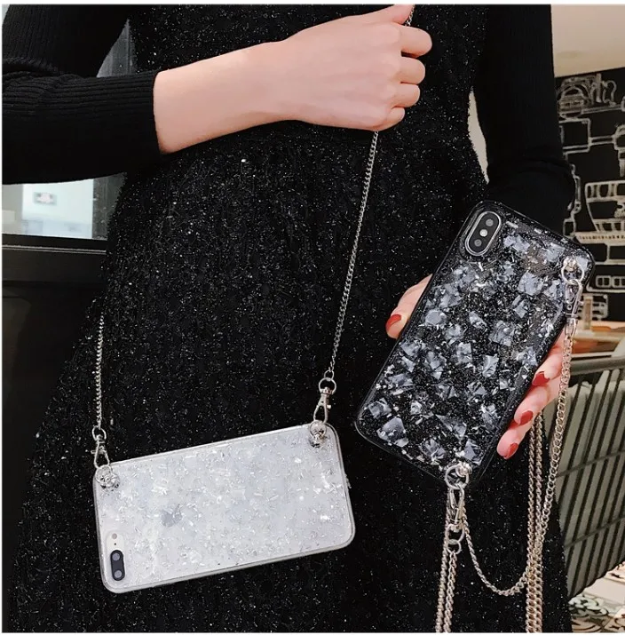 

Luxury gold foil soft silicone Crossbody chain phone case for iphone 11 pro max case for iphone XS MAX XR 6 6S X 7 8 plus cover