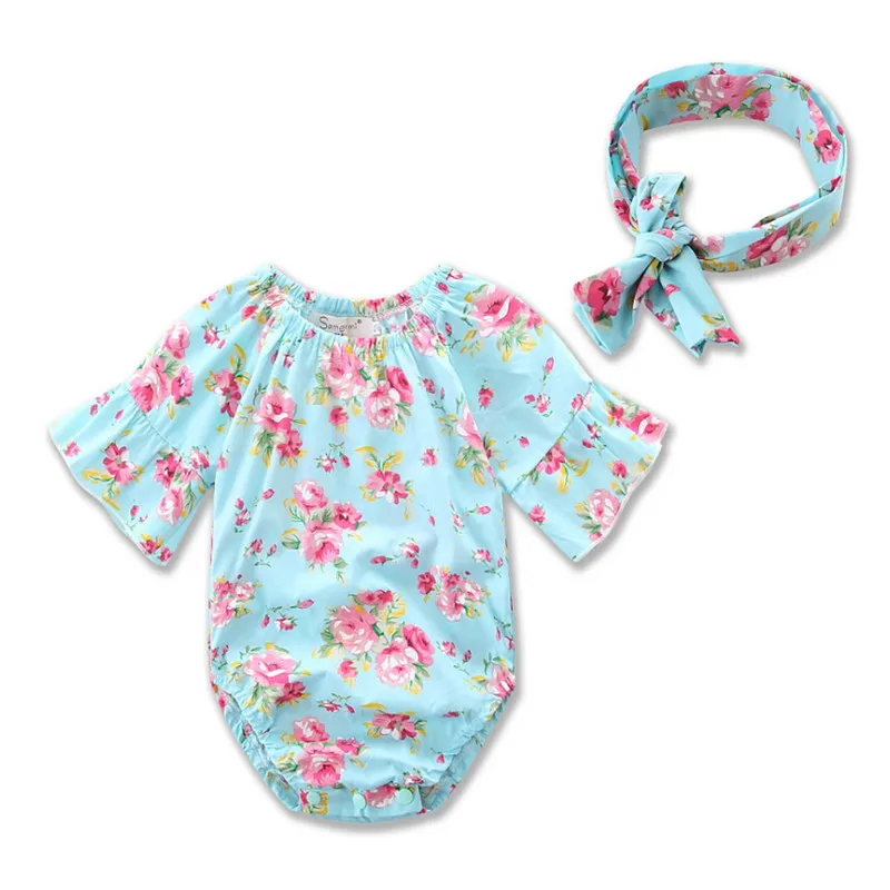 Floral Baby Girls Romper Girls Clothing set Summer Floral Pom Baby