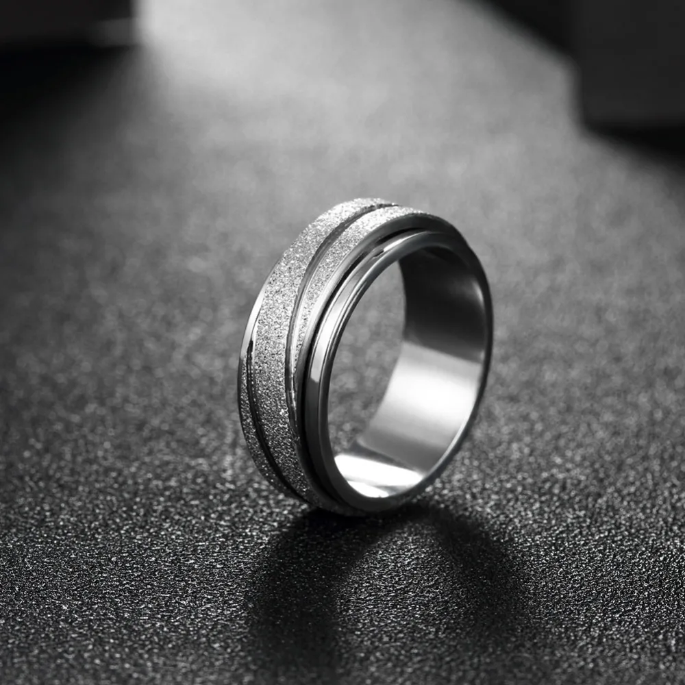 Fashion Korean Female's Finger Ring Striated Titanium Steel Spinner Rings Women Silver Tone Wedding Rings Pair Sandish Alliance