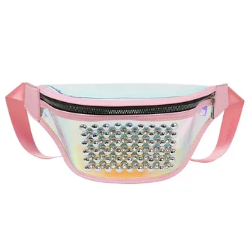 

2019 New Waist Bag Fashion Women Outdoor Sports Zipper Rivets Messenger Bag Chest Bag Waist Bag holographic fanny pack