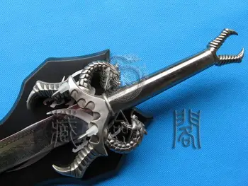 

S0023 DOUBLE FIRE DRAGON CLAW TALON POMMEL SLAYER SWORD W/ WALL HANG PLAQUE 28"