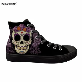 

INSTANTARTS 3D Punk/Vintage Skull Head Printing Walking Shoes Men Classic High Top Canvas Shoes Breathable Sneakers Sports Shoes