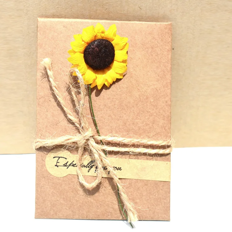 10 шт/DIY крафт-бумага ручной работы сухой цветок Пригласительные открытки с конвертом рождественские свадебные сувенирные открытки - Цвет: Sunflower