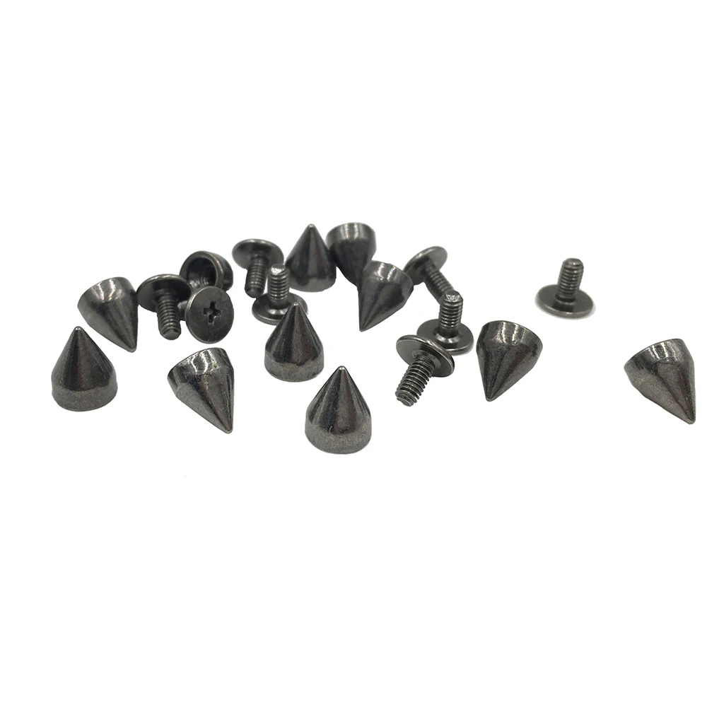 

7*9mm 100set Gun Black Punk Spike Alloy Spikes Cone Screwback Metal Studs Leathercraft Rivet For Leather Bullet Spike Punk Spots
