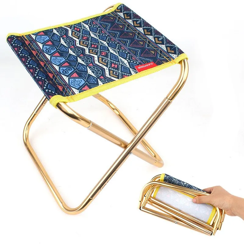 

Outdoor Geometric Pattern Folding Chair Aluminum Alloy Small Stool Portable Hiking Fishing Mini Chair with Storage Bag