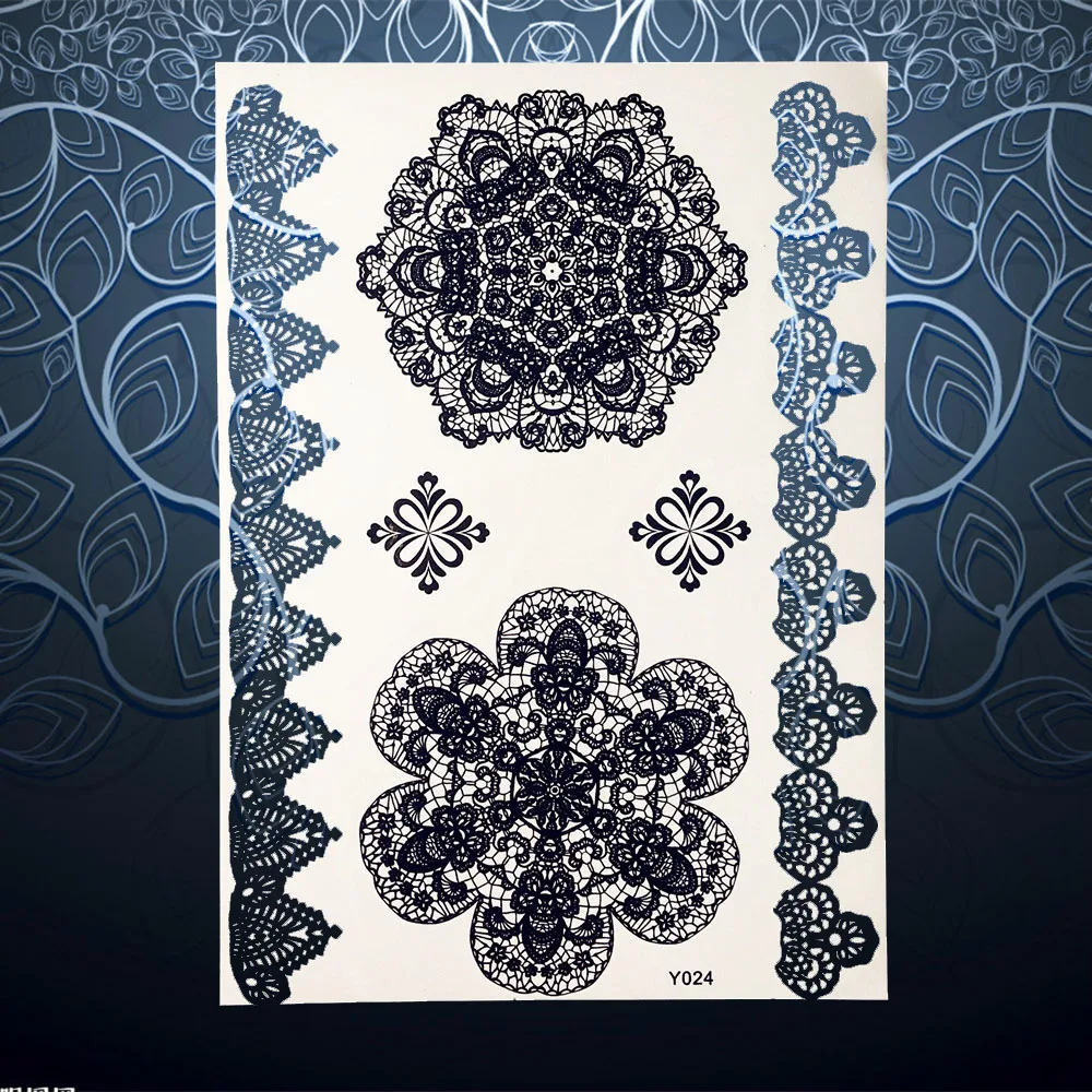 

Christmas Snowflake Pattern Black Henna Tattoo Flower Lace Mehndi Tattoo Stencils Fake Flash Temporary Tatoo Bracelets PBY024