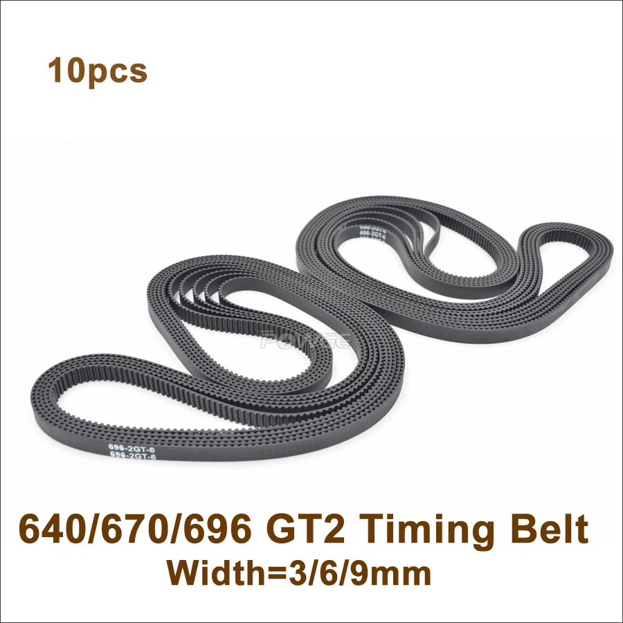 POWGE 10 шт. 640/650/660/670/696 2GT зубчатый ремень W = 3/6/9 мм зубов 320/325/330/335/348 GT2 замкнутому
