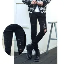 Newest Men’s Runway Fashion Hollow Chains Ripped Skinny Black Denim Jeans Pant, 2015 Slim Fit Designer Jeans Trousers MB288