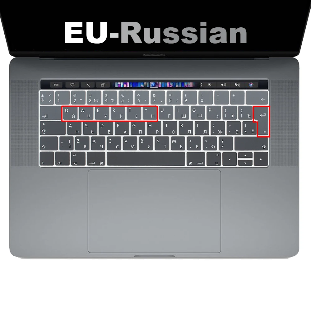 Русский дисплей для macbook крышка клавиатуры ЕС-введите защитный filmr для нового Pro13 15 с touchbar A2159 A1706/A1989 A1707A1990