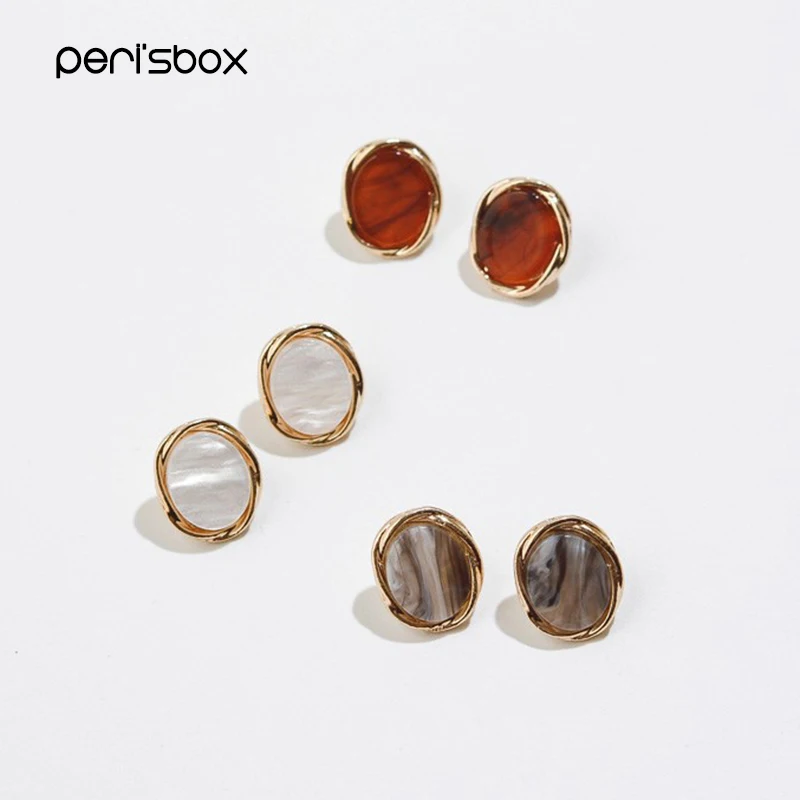 

Peri'sBox Fashion Lucite Acetate Button Stud Earrings Gold Coin Small Earrings Studs Modern Minimalist Earrings Brinco Wholesale