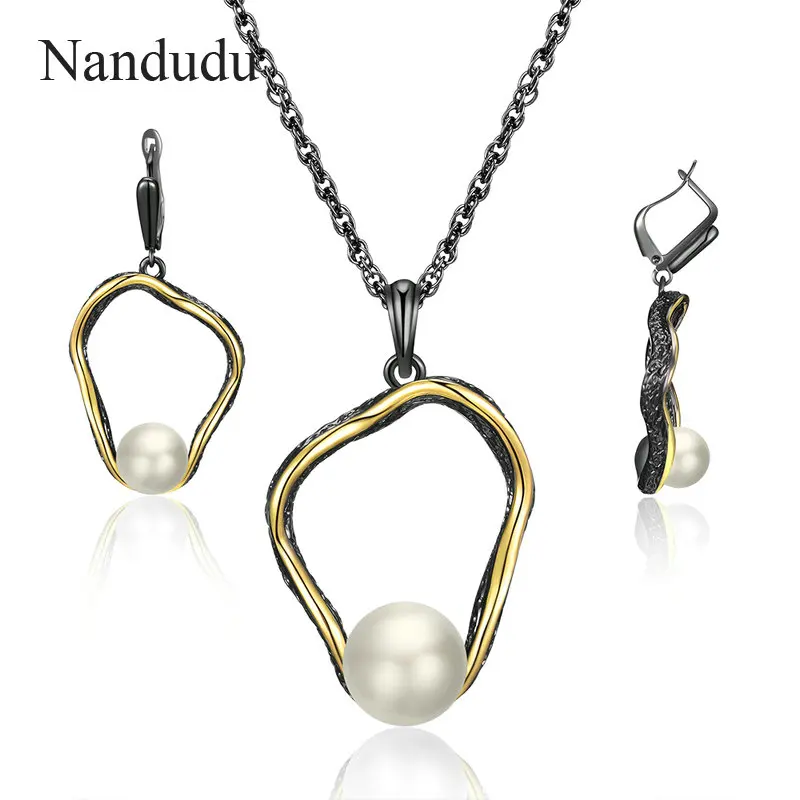 Nandudu новые ретро черные Ювелирные наборы полые кулон ожерелье серьги аксессуары