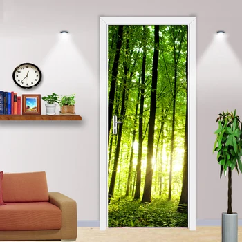 

Green Forest Tree 3D Photo Mural Wallpaper Living Room Renovation DIY Self-Adhesive Door Sticker PVC Vinyl Door Wallpaper Roll
