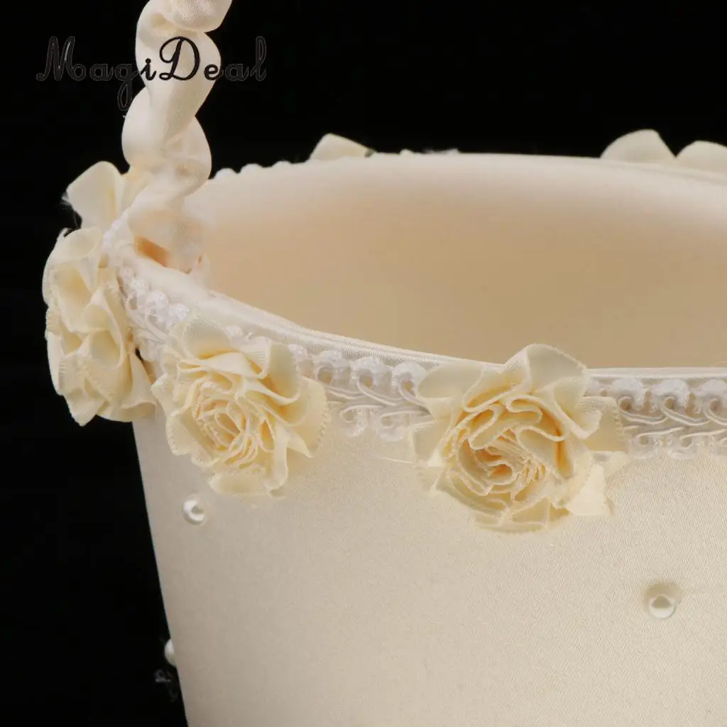 Elegant Artificial Pearls Flower Decor Flower Girls Basket Wedding Ceremony and Reception Party Supplier Champagne