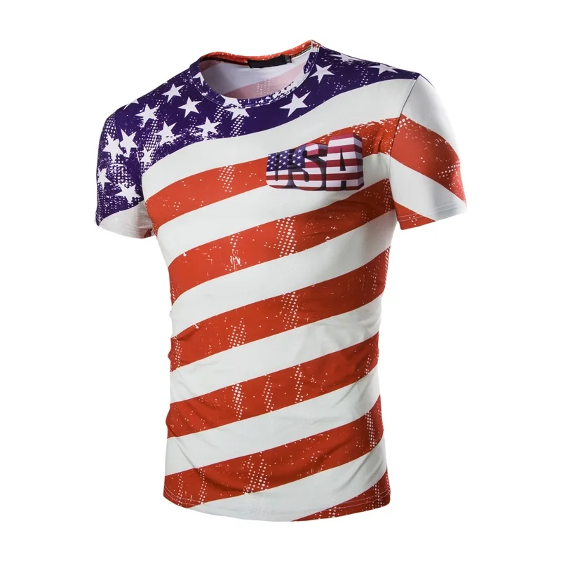 Newest Summer Men T shirt USA America Flag Print Shirt Fashion O Neck