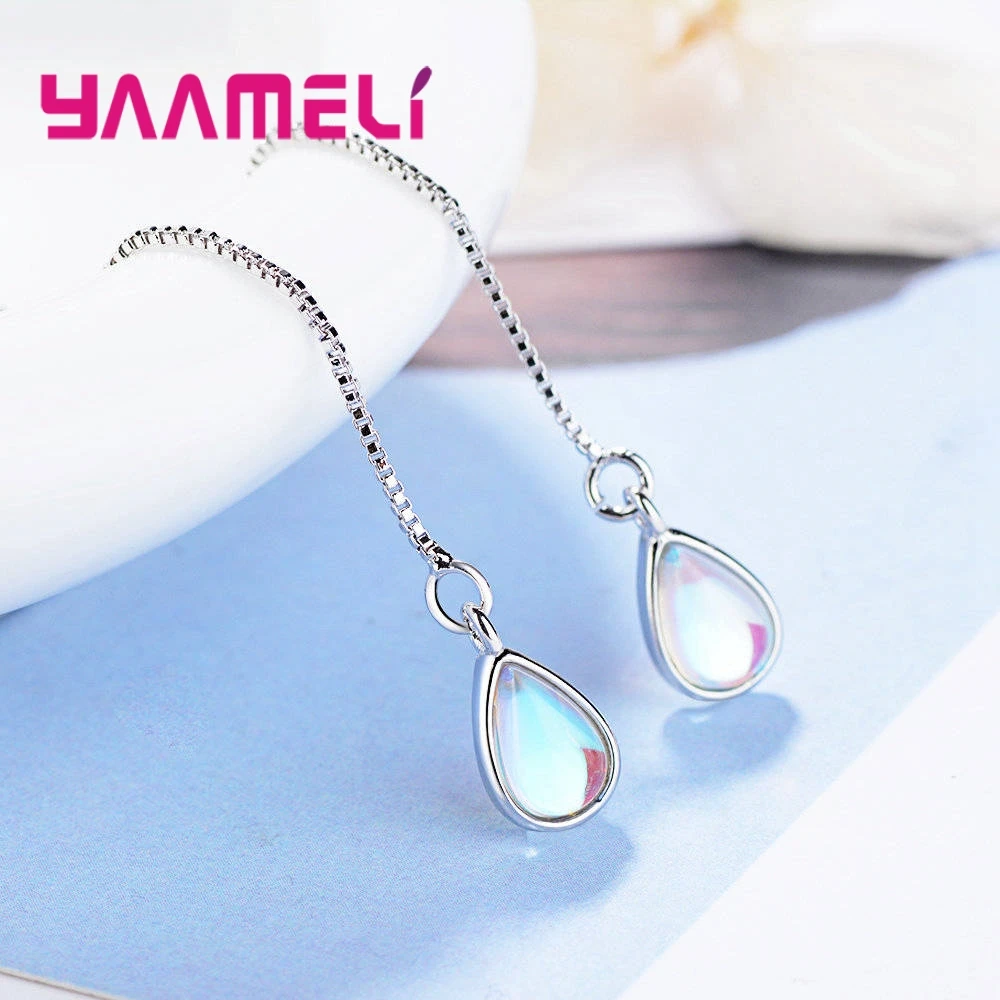 Уникальный Стиль, серьги из лунного камня, 925 пробы, серебро, Длинная ...