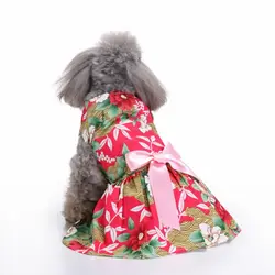 Летние для домашних животных собак одежда с цветочным принтом без рукавов красная собака вечерние платье костюм для животного с бантом из