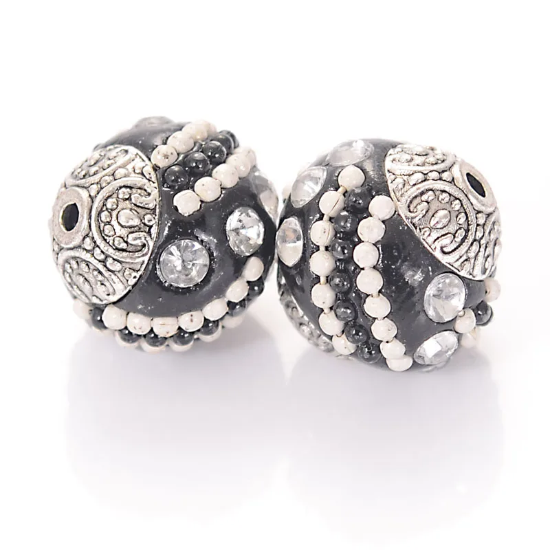 

10pcs Handmade Indonesia Loose Elegant Jewelry Making Bracelet Bijoux Spacer Beads Rhinestones Alloy Antique Silver Metal Color