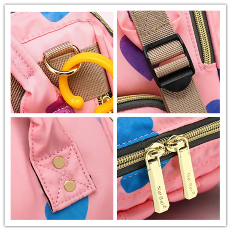 Upgrade Love Heart Printed Multi-function Mummy Diaper Bags Mother and Baby Candy Color Backpack Large Capacity Fashion Travel18