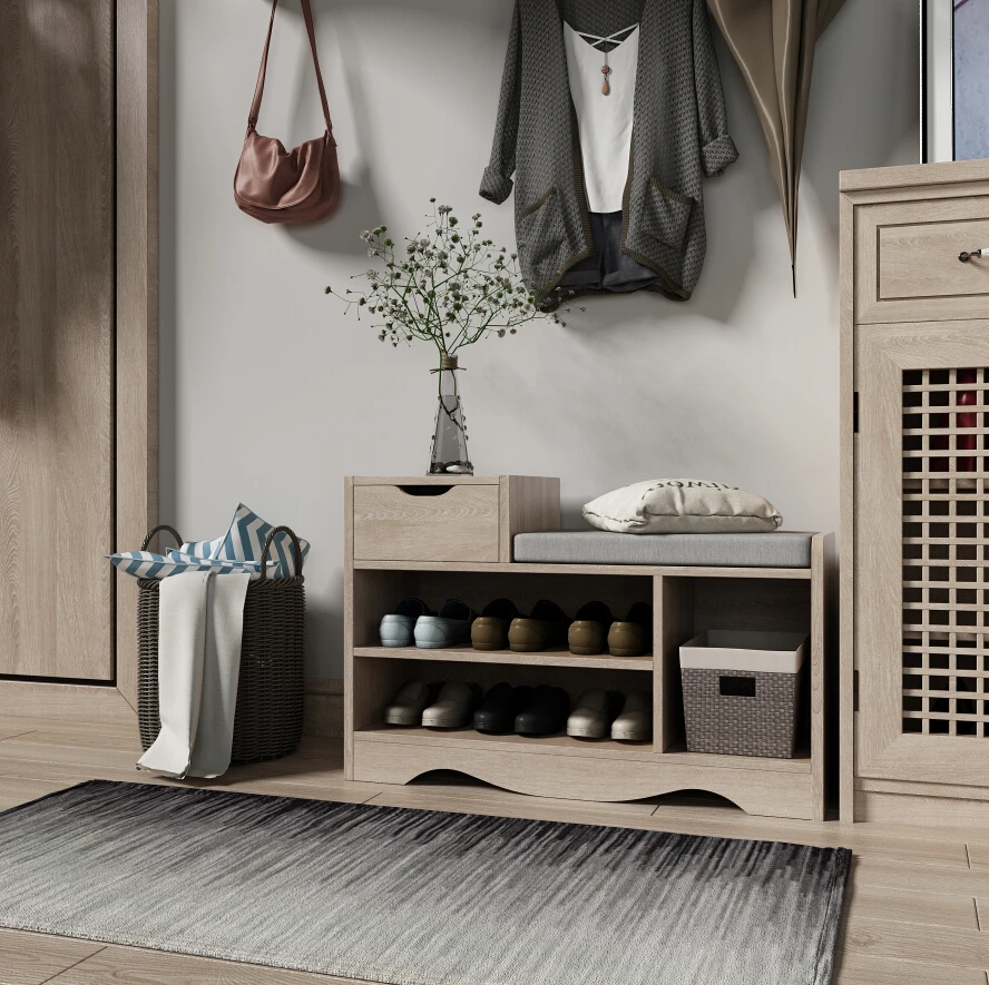 

Happy Home Fashion Nordic Shoe Cabinet Change Bench Solid Wood Entry Store Creative Stool Storage Can With Cotton-Flax Cushion