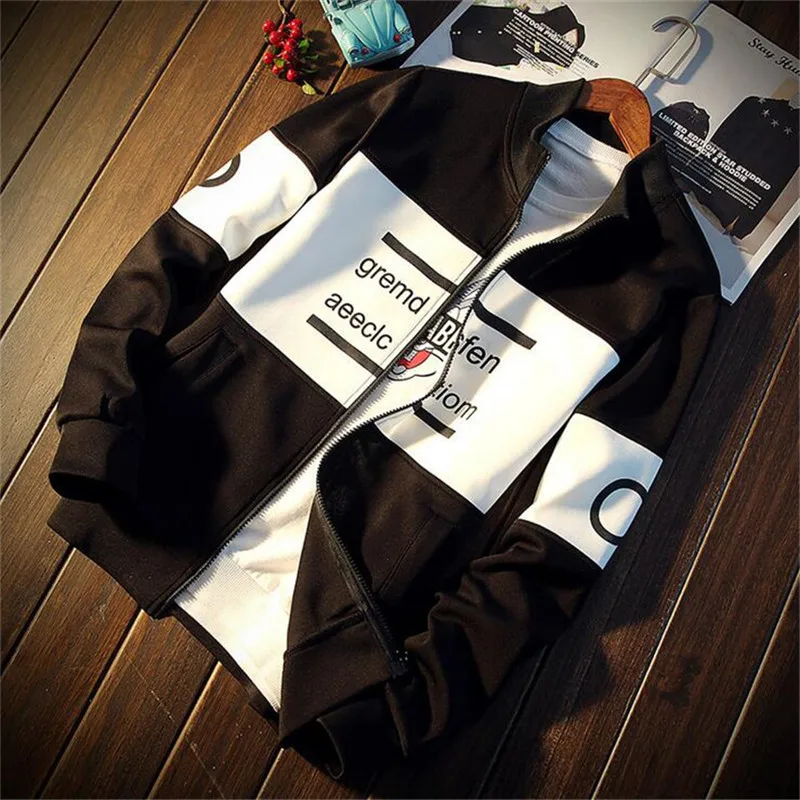 

Bomber Jacket Men Veste Blouson Homme 2018 Mens Fashion Patchwork Sleeve Zipper Baseball Jacket Light Weight Mens Autumn Jackets