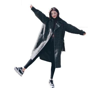 

Autumn And Winter high quality fashion Popular lattice woolen coat 2018 The New Femaleedium long section Loose women outwear