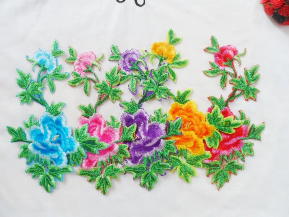 Buy cheongsam material rose embroidery patches heavy multi color embroidered
