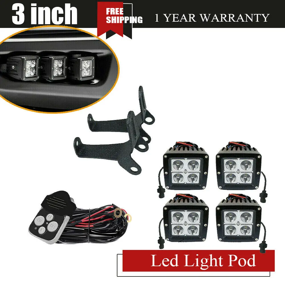 

PC Lens 4X 3Inch 16W Pods Spot Car LED Work Light Bar +Pods mount bracket for Hummer H1 Lamp