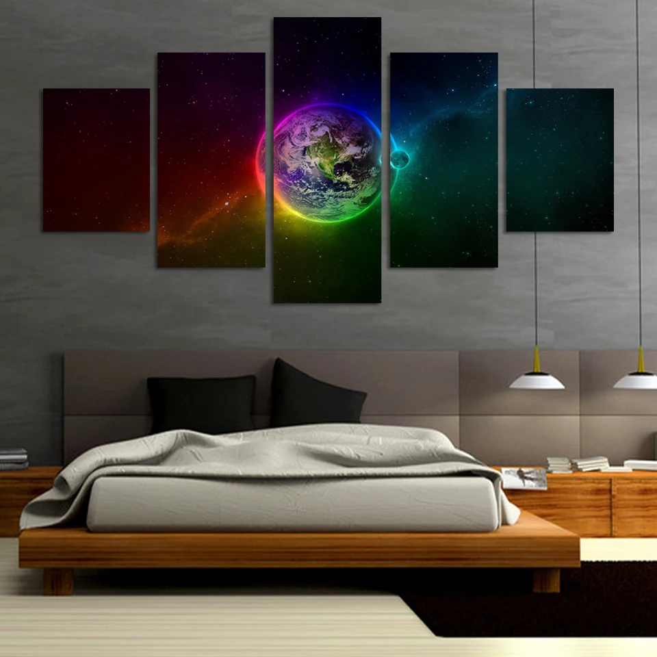 

Fashion 5 Panel Modern Printed Space Universe Landscape Pictures Canvas Picture Cuadros Earth Painting For Living Room No Frame