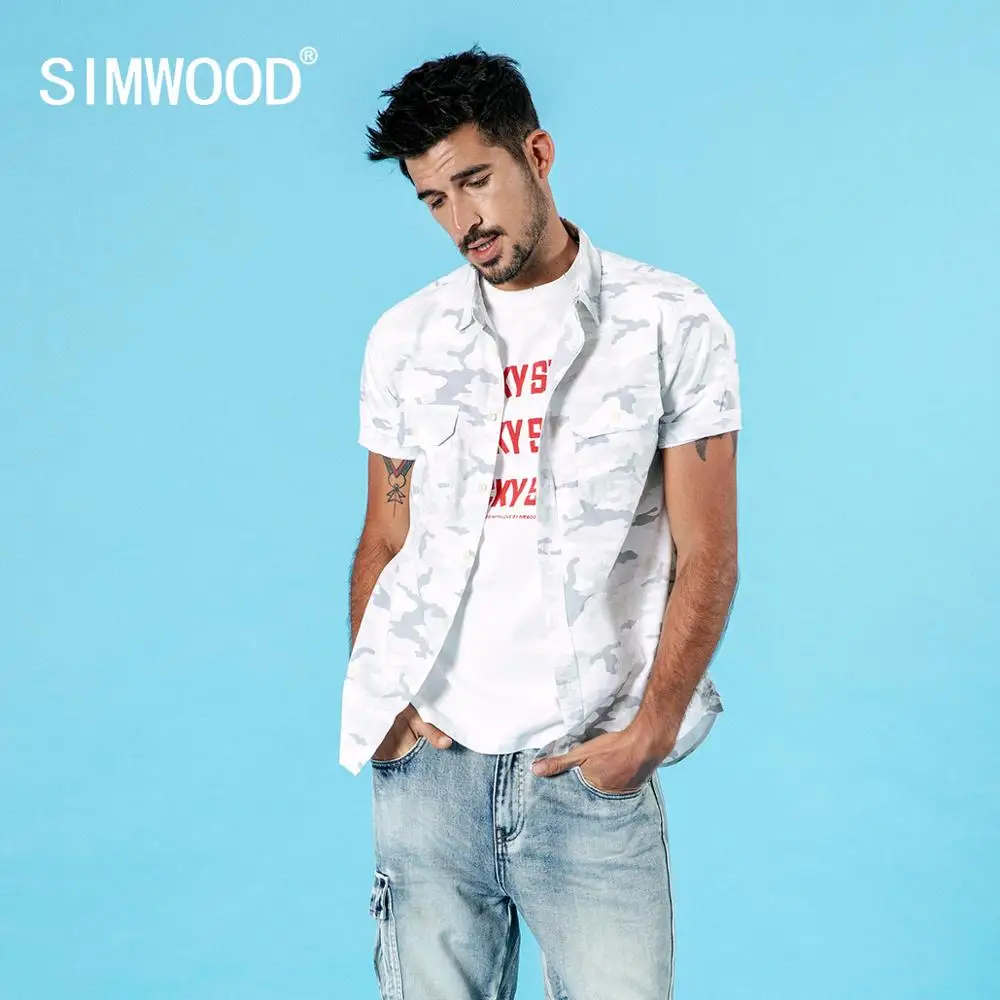 SIMWOOD 2019 الصيف جديد التمويه قمصان الرجال السراويل كم 100% القطن هاواي قميص تنفس زائد حجم العلامة التجارية الملابس 190265 SIMWOOD 2019 الصيف جديد التمويه قمصان الرجال السراويل كم 100% القطن هاواي قميص تنفس زائد حجم العلامة التجارية الملابس 190265