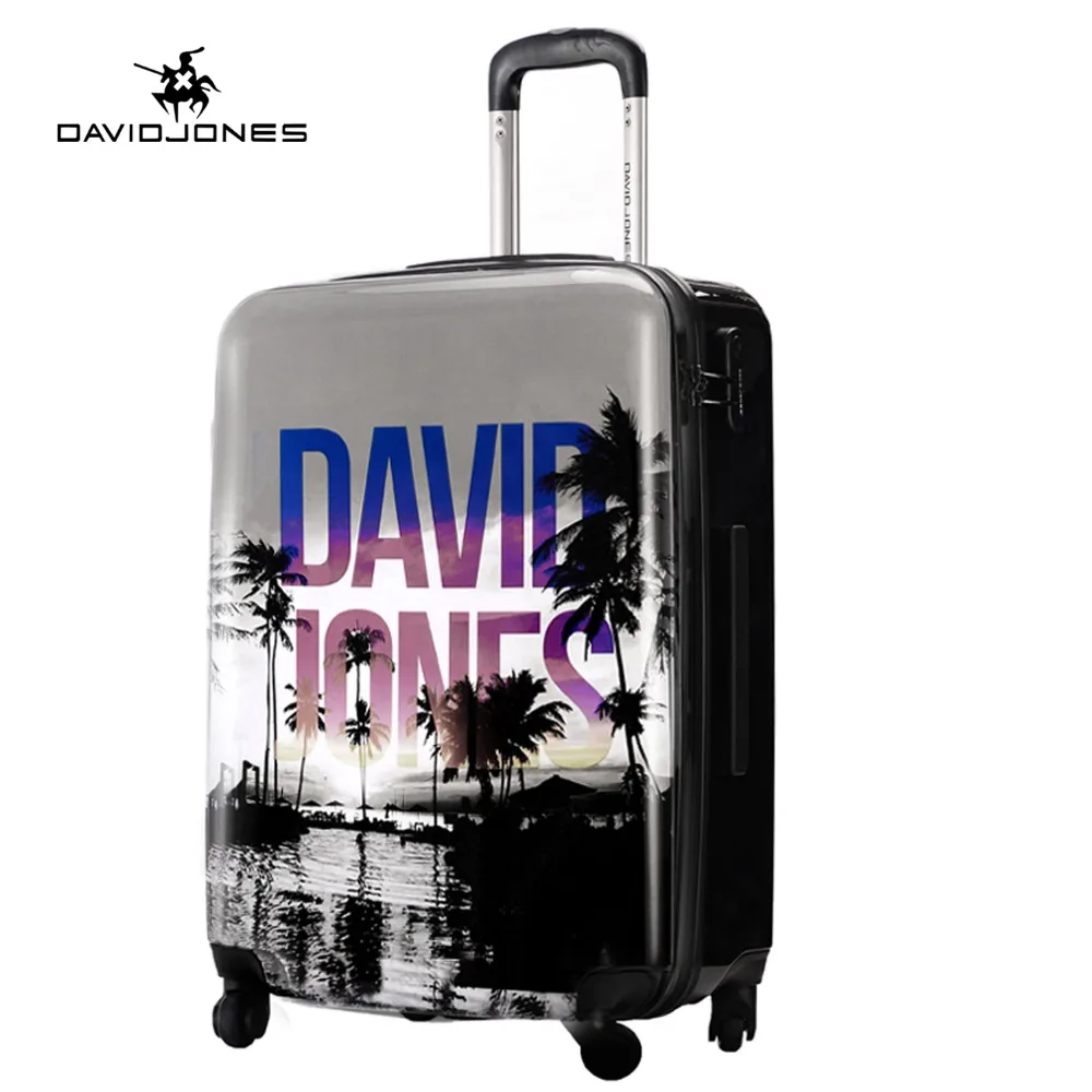 

DAVIDJONES wheel travel suitcase trolley bag spinner large women rolling luggage bag girl vintage suit case box 24 inch trunk