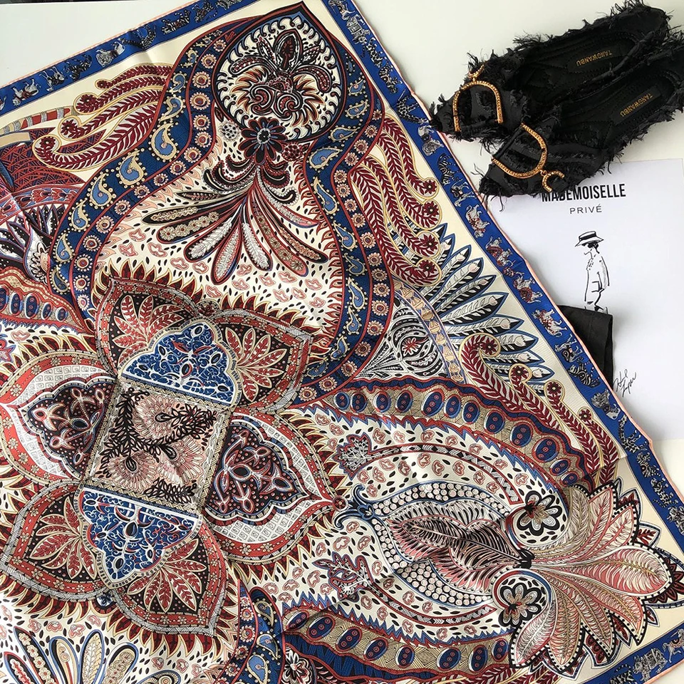 Шелковый саржевый шарф Женская платочная повязка на голову хиджаб платок шарфы пончо платок роскошный животный цветочный узор 90*90 см