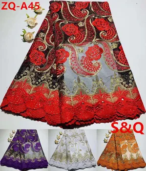 

Hot sale beautiful guipure lace fabric african french lace fabric with stone high quality nigerian lace fabrics for dress ZQ-A45