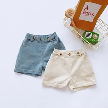 Лето для маленьких мальчиков модные джинсовые шорты в Корейском стиле и пуговицы повседневные универсальные шорты От 1 до 6 лет